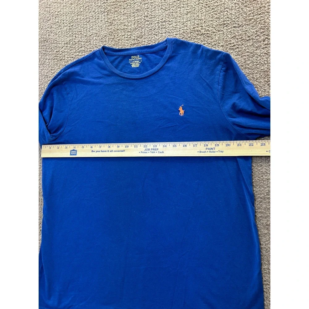 Polo Ralph Lauren Mens Custom Slim Fit Long Sleeve T-Shirt Blue Orange Pony L